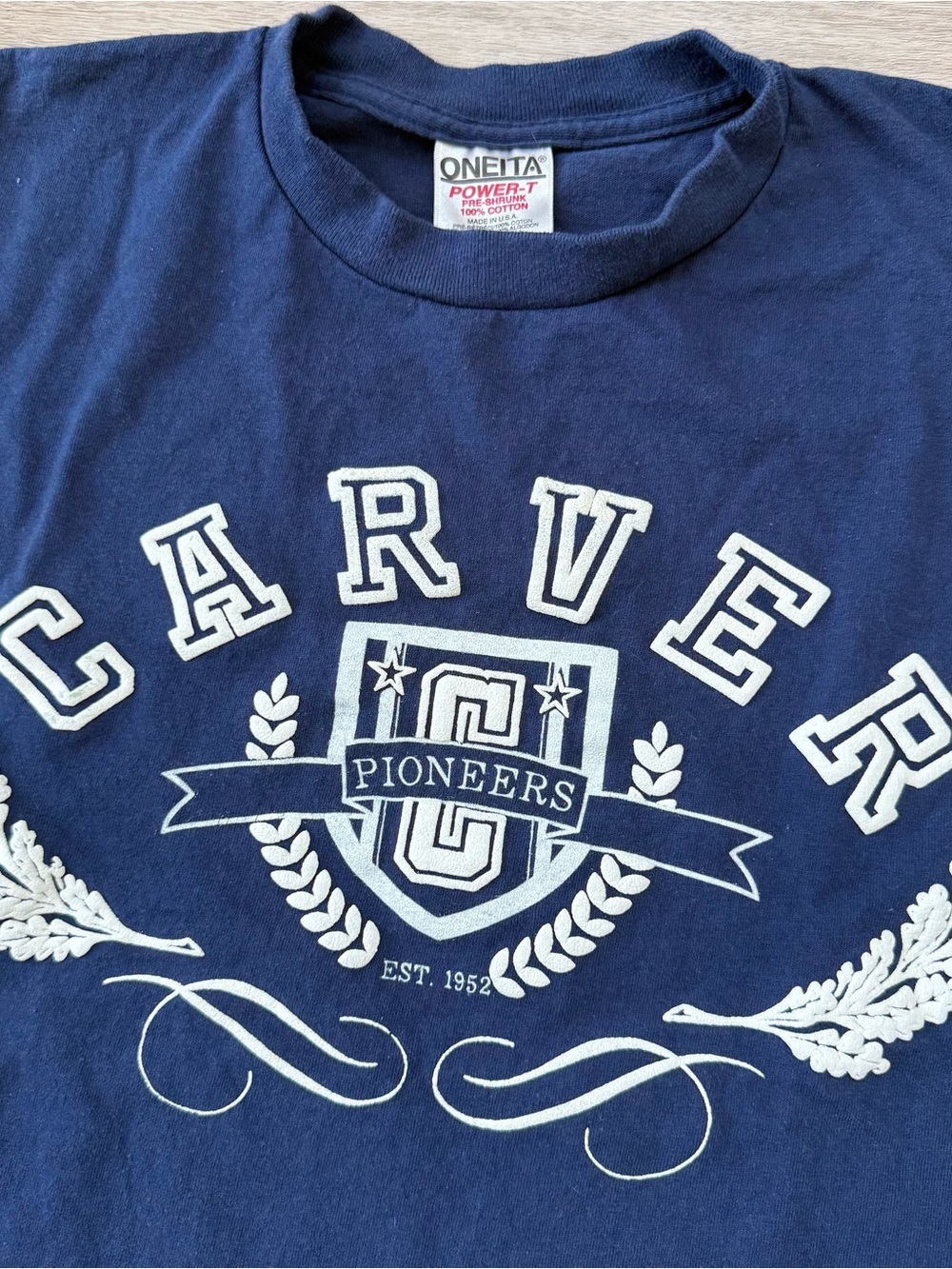 Vintage 90's Carver Pioneers USA Made Oneita Single Stitch T-Shirt Navy Men L